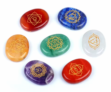 Load image into Gallery viewer, 7 Chakra Symbol Crystal Stone Set, Round/Oval