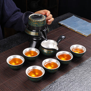 999 Silver-Plated Chinese Tea Set, High-grade Porcelain