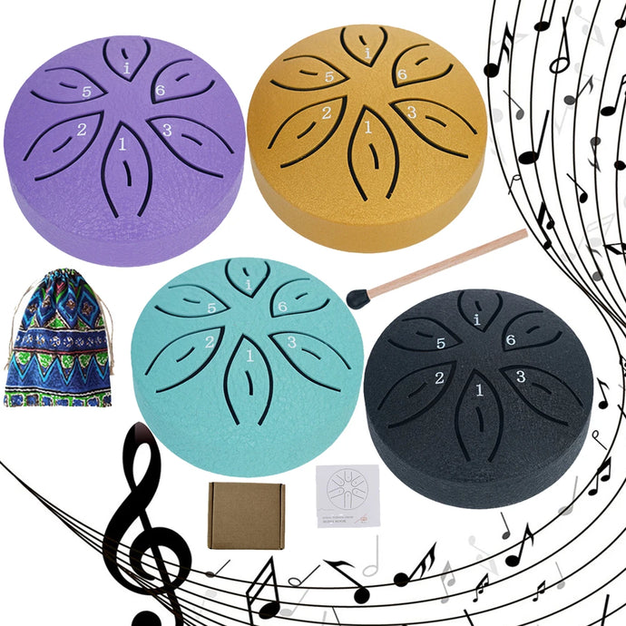 Leaf Design 3inch, 6-tone Mini Steel Tongue Drum + FREE Mallet and Storage Bag