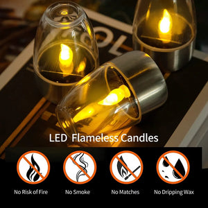 Stainless Steel LED Solar Flameless Candle Lights