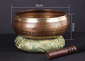Decorated and Hammered Tibetan Singing Bowl + FREE Mallet and O-ring