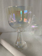 5.5inch 432hz, 4th Octave, E Note,  Solar Plexus Chakra Cosmic Rainbow Clear Crystal Singing Chalice + FREE Mallet