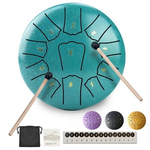 6 Inch, 11 Notes Mini Steel Tongue Drum + FREE Mallet and Carrying Bag