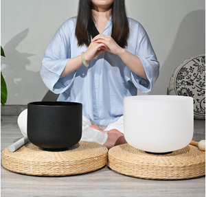 2-Piece Yin & Yang Crystal Singing Bowl Set – 8" Black (A Note) & 10" White (F Note) + FREE Bag, Mallets & O-Rings