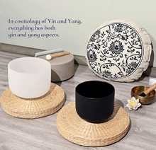 Load image into Gallery viewer, 2-Piece Yin &amp; Yang Crystal Singing Bowl Set – 8&quot; Black (A Note) &amp; 10&quot; White (F Note) + FREE Bag, Mallets &amp; O-Rings