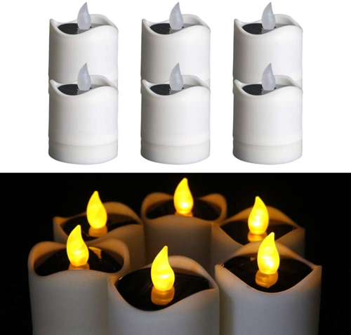 6PC Waterproof Smokeless Solar Candles Lights Flame Light