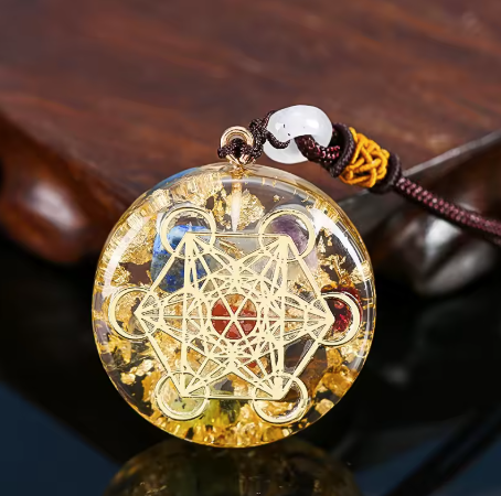 Orgonite, 7 Chakra Metatron's Cube Pendant, EMF Radiation Protection Necklace