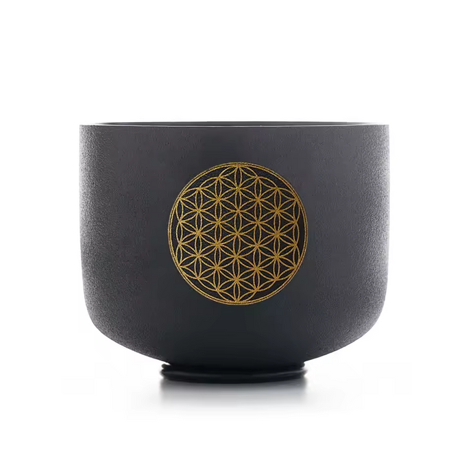Black Flower of Life Frosted Quartz Crystal Singing Bowl - 8-14 inches , Individual Bowls