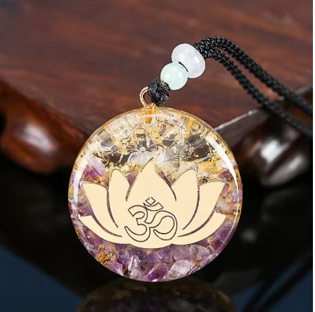 Orgonite, Lotus Pendant, EMF Radiation Protection Necklace