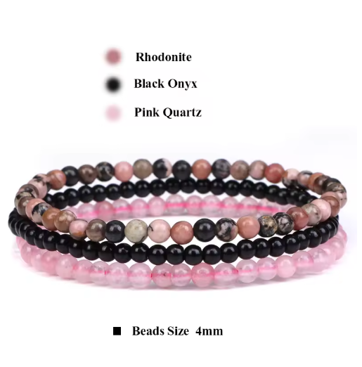 3pcs/set 4mm Natural Stone Beads Bracelets