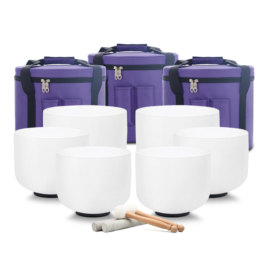 Solfeggio Crystal Singing Bowl Set + FREE Bags, Mallets and O-rings