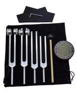 Tuning Fork Set (128Hz, 136.1Hz, 256Hz, 384Hz) + FREE Mallet and Carrying Pouch