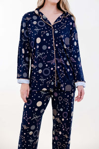 Navy Polygonal Long Pajama Set - 2 Piece