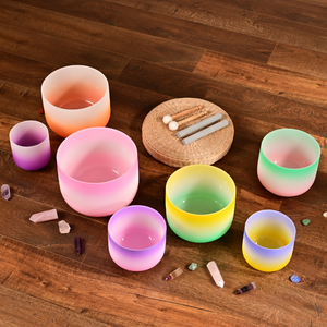 7 Chakra Quartz Crystal Singing Bowl Set - Candy Chakra Color + 2 FREE Carrying Cases