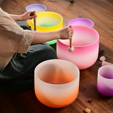 Load image into Gallery viewer, 7 Chakra Quartz Crystal Singing Bowl Set - Candy Chakra Color + 2 FREE Carrying Cases