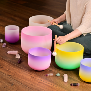 7 Chakra Quartz Crystal Singing Bowl Set - Candy Chakra Color + 2 FREE Carrying Cases