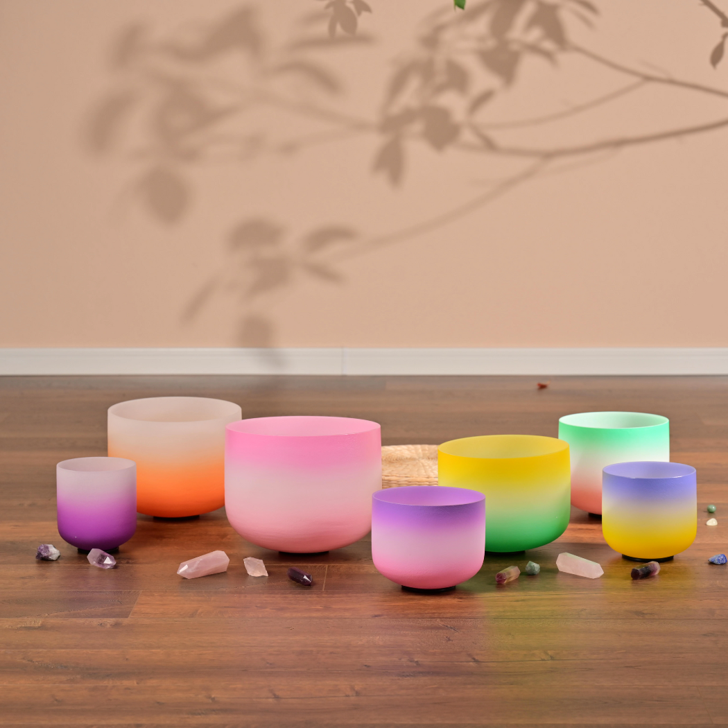 7 Chakra Quartz Crystal Singing Bowl Set - Candy Chakra Color + 2 FREE