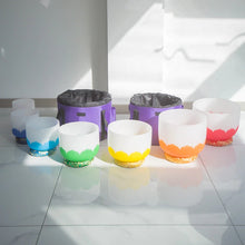 Load image into Gallery viewer, 7 Chakra Quartz Crystal Singing Bowl Set - Lotus Chakra Colored + FREE GIFTS