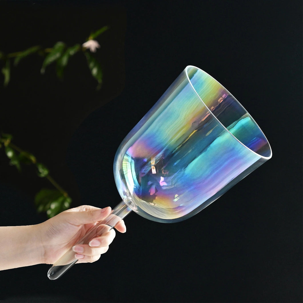 Practitioner Bowls - Handled Singing Bowl, 6 inch 432HZ Cosmic Clear Quartz Crystal with FREE Case