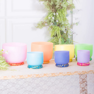 7 Chakra Quartz Crystal Singing Bowl Set - Pastel Chakra Color + 2 FREE Carrying Cases