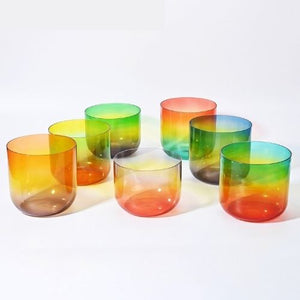 Clear Crystal Singing Bowls - Set of 7 Rainbow Colored