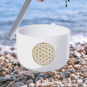 7 Flower of Life White Quartz Crystal Singing Bowl (6-12")  + 2 FREE Carrying Cases