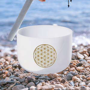 7 Flower of Life White Quartz Crystal Singing Bowl  + 2 FREE Carrying Cases