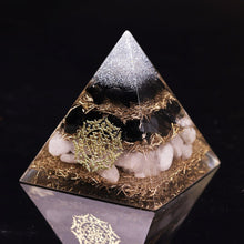 Load image into Gallery viewer, Orgonite Pyramid, Obsidian Copper Shavings with White Crystal