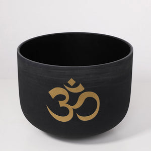 6-12 Inch 7pcs Double Black OM Design Frosted Quartz Crystal Singing Bowl Set with FREE Carry Bags