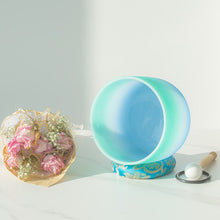 Load image into Gallery viewer, 8 Inch Green Blue Color Frosted Quartz Crystal Singing Bowl + FREE Mallet and O-ring