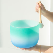 Load image into Gallery viewer, 8 Inch Green Blue Color Frosted Quartz Crystal Singing Bowl + FREE Mallet and O-ring