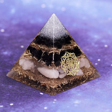 Load image into Gallery viewer, Orgonite Pyramid, Obsidian Copper Shavings with White Crystal