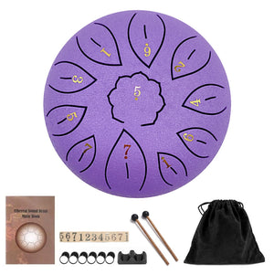 6 inch Lotus Design 11 Tone Steel Tongue Drum with FREE Bag