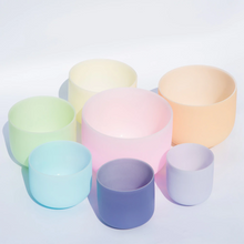 Load image into Gallery viewer, 7 Chakra Quartz Crystal Singing Bowl Set - Pastel Chakra Color + 2 FREE Carrying Cases