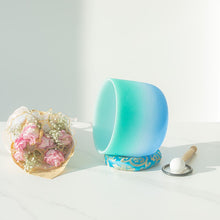 Load image into Gallery viewer, 8 Inch Green Blue Color Frosted Quartz Crystal Singing Bowl + FREE Mallet and O-ring