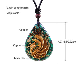 Malachite Orgonite Pendant, Phoenix Necklace