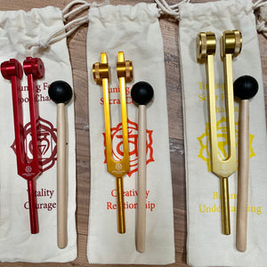 8 piece Chakra Tuning Forks with Bags and Mallets