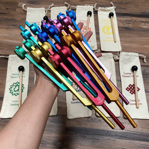 9 Solfeggio Tuning Forks with Bags and Mallets