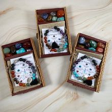 Load image into Gallery viewer, Tree of Life Elephant Aromatherapy Bracelet and 7 Chakra Stone Box Set