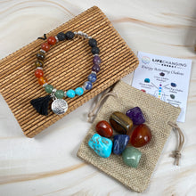 Load image into Gallery viewer, Tree of Life Elephant Aromatherapy Bracelet and 7 Chakra Stone Box Set