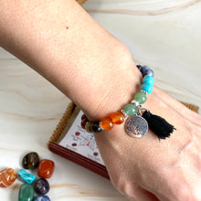 Load image into Gallery viewer, Tree of Life Elephant Aromatherapy Bracelet and 7 Chakra Stone Box Set