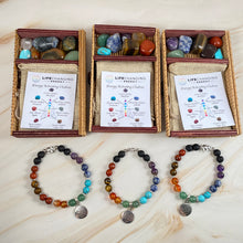 Load image into Gallery viewer, Tree of Life Elephant Aromatherapy Bracelet and 7 Chakra Stone Box Set