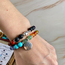 Load image into Gallery viewer, Tree of Life Elephant Aromatherapy Bracelet and 7 Chakra Stone Box Set