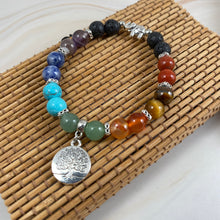 Load image into Gallery viewer, Tree of Life Elephant Aromatherapy Bracelet and 7 Chakra Stone Box Set