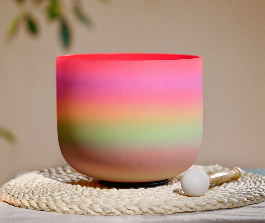8 Inch Candy Rainbow Colored Quartz Crystal Singing Bowl + FREE Mallet and O-ring
