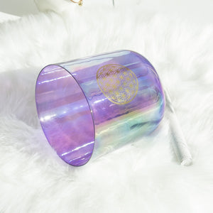 1pc 6-8 Inch Purple Flower of Life Clear Crystal Singing Bowl + Suede Mallet