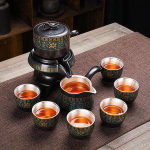 999 Silver-Plated Chinese Tea Set, High-grade Porcelain