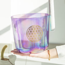 Load image into Gallery viewer, 1pc 6-8 Inch Purple Flower of Life Clear Crystal Singing Bowl + Suede Mallet