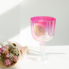 Load image into Gallery viewer, 6 Inch Fancy Pink Flower of Life Clear Crystal Handle Singing Bowl + FREE Suede Mallet