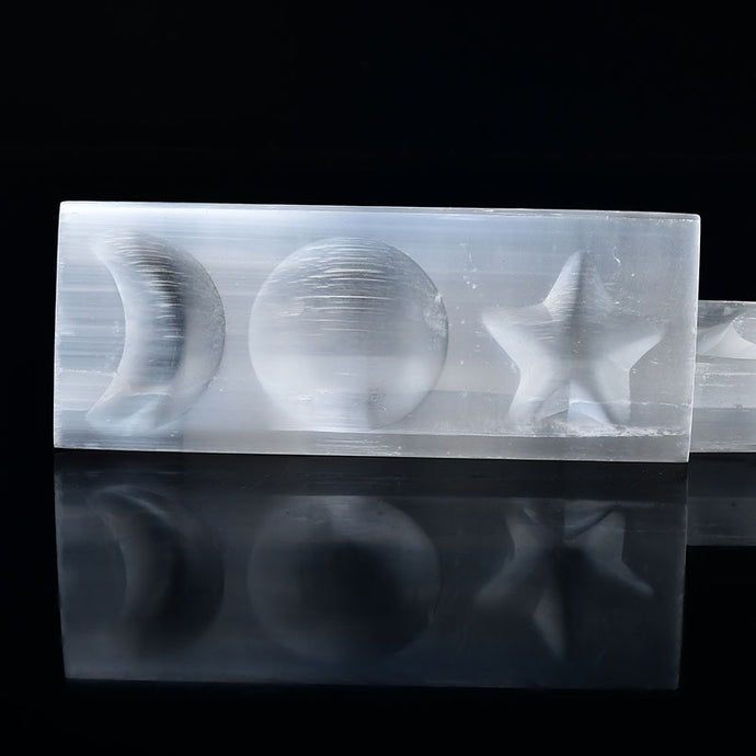 White Selenite Energy Symbol Carving Moon, Gypsum Stones